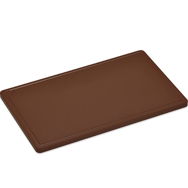 Planche à découper, en plastique, brun 530 x 325 x 20 mm, rainure