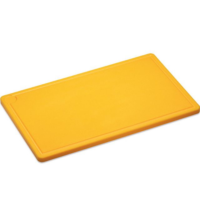 Planche à découper, en plastique, jaune 530 x 325 x 20 mm, rainure