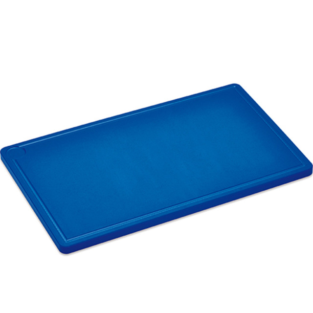 Planche à découper, en plastique, bleu 530 x 325 x 20 mm, rainure