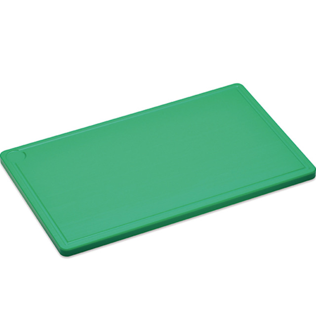 Planche à découper, en plastique, vert 530 x 325 x 20 mm, rainure