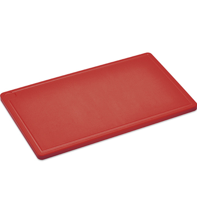 Planche à découper, en plastique, rouge 530 x 325 x 20 mm, rainure