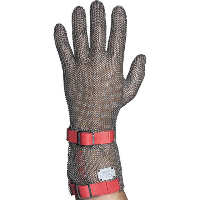 Stichschutzhandschuh Comfort links, M, rot, 8 cm Stulpe