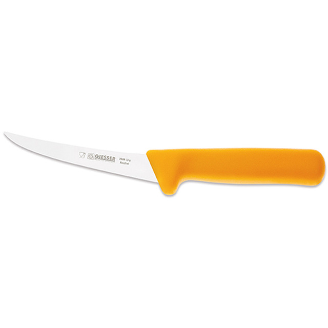 Couteau à désosser, jaune, manche droit 13 cm, lame flexible, relevée
