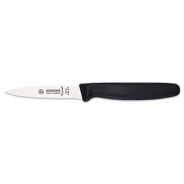 Gemüsemesser, schwarz 8 cm, mit Spitz, Wellenschliff