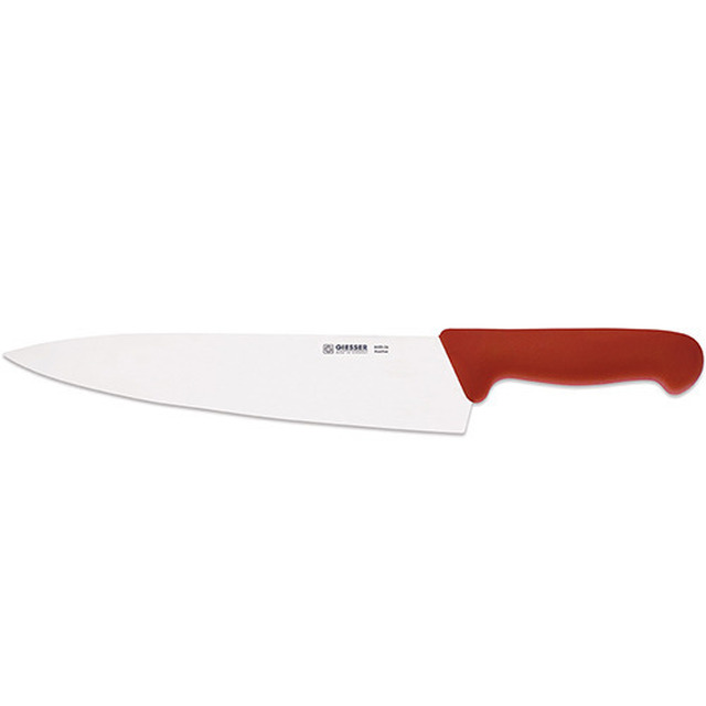 Couteau de cuisine, manche rouge 26 cm, lame large