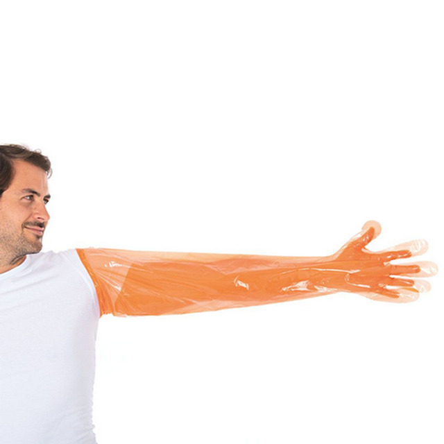 Easy Long Gants, 50 pcs. LD-PE, 0.03 mm, 90 cm, orange