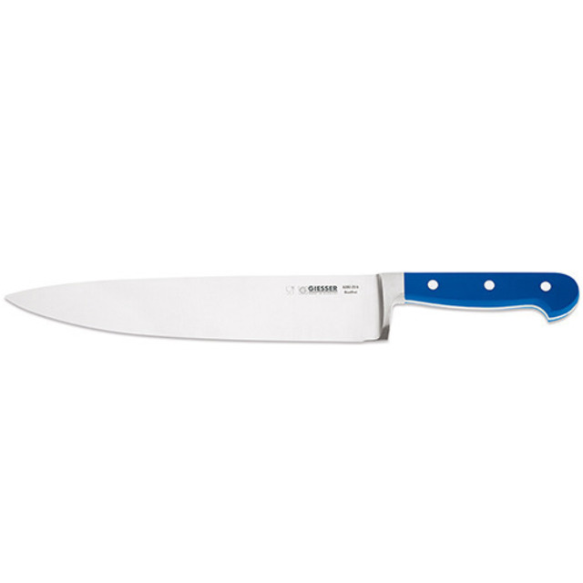 Couteau de chef manche en POM bleu 25 cm, lame large, forgée