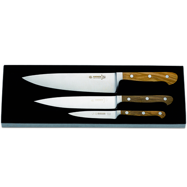 Set couteau de chef 3 pcs., manche en bois d'olive