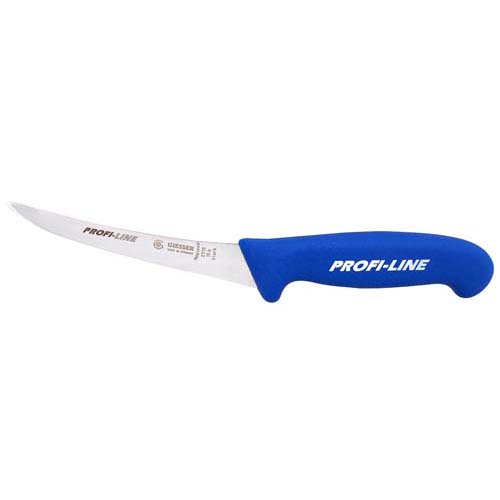 Couteau à désosser, manche en plastique 15 cm, lame dure, relevée, bleu